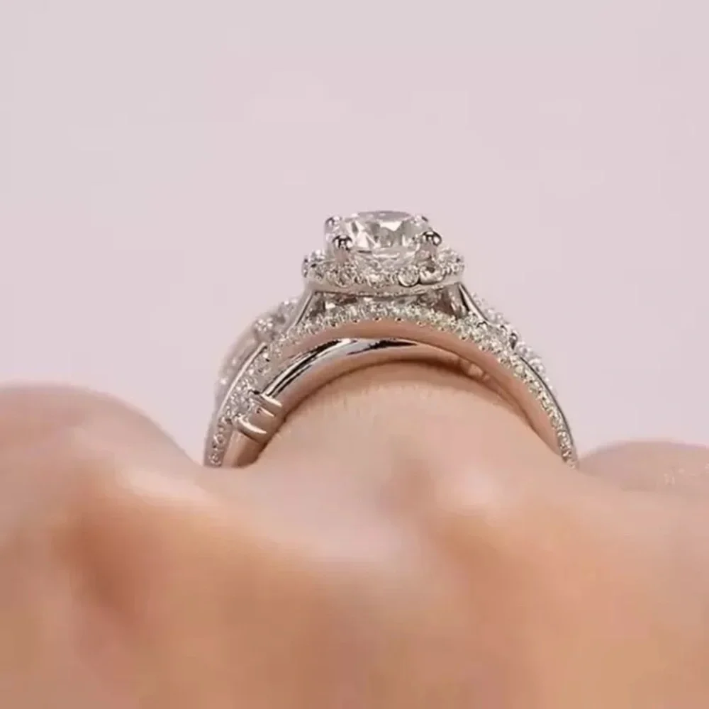 New Women’s 925 Silver Shiny Multilayer Diamond Ring - Picture 2 of 6